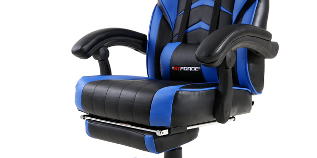 Turbo Gaming Chair with Footrest in Black & Blue