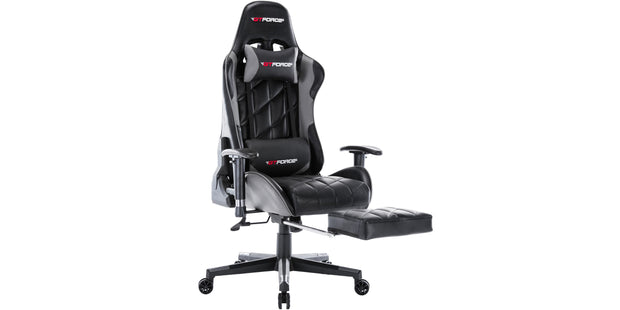 Pro GT Gaming Chair with Footstool in Black & Grey